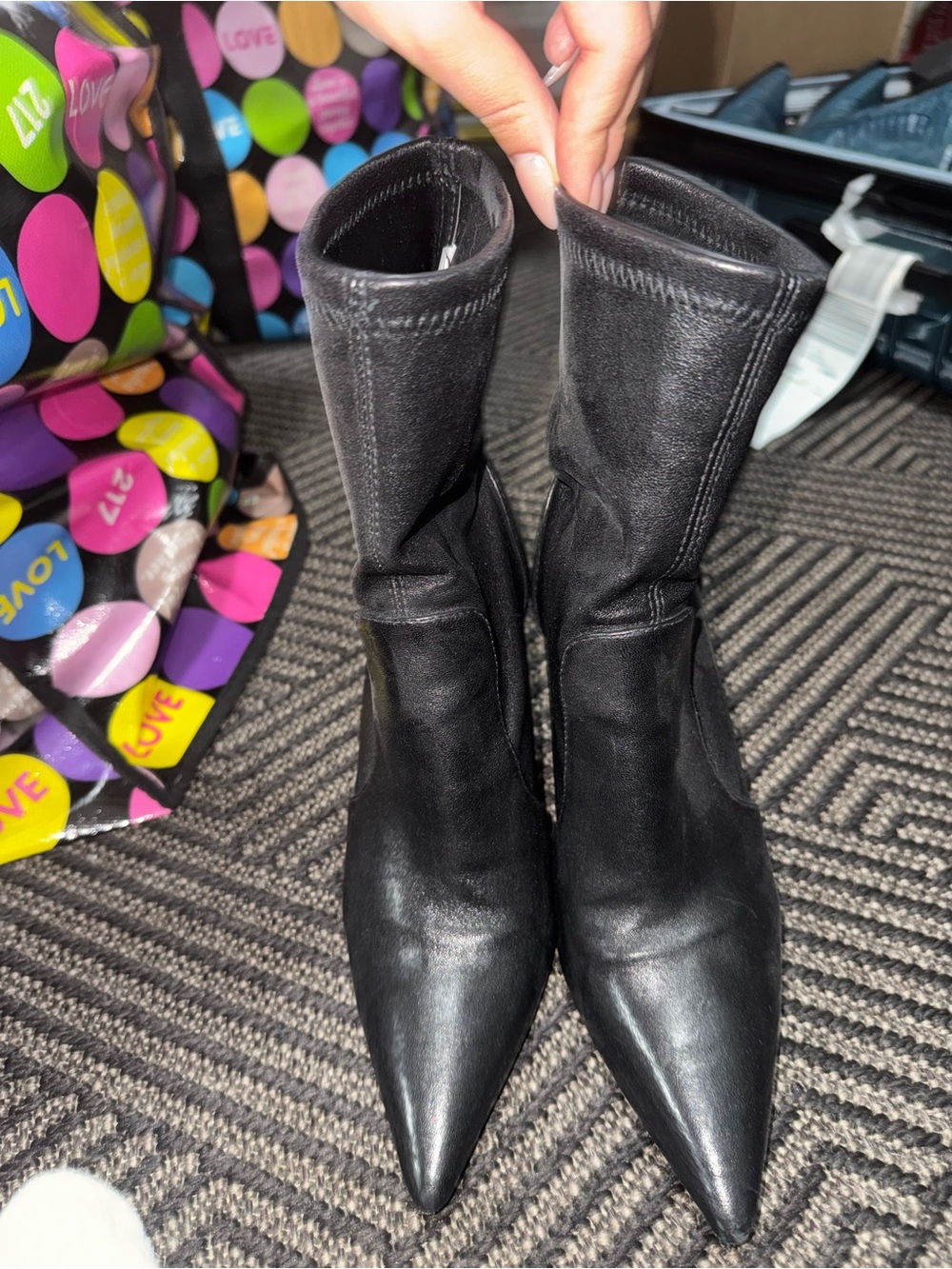 Stuart Weitzman Black Pointed Stretch Ankle Boots